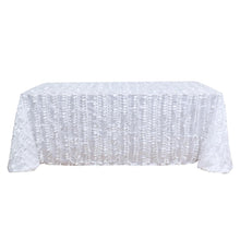 White Rectangle Tablecloth With 3D Leaf Petal Design 90 Inch X 132 Inch