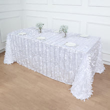 90 Inch X 132 Inch White Taffeta Tablecloth With 3D Leaf Petal Design 