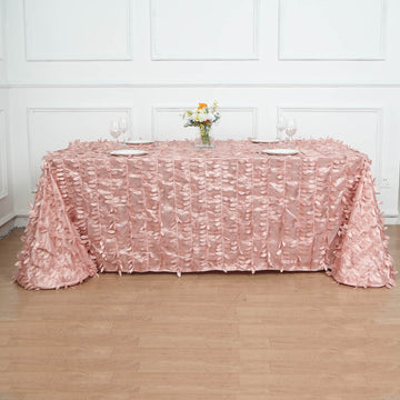 Dusty Rose 3D Leaf Petal Taffeta Fabric Seamless Rectangle Tablecloth 90"x156"
