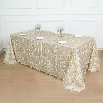Experience the Beauty of Nature with our Beige 3D Leaf Petal Taffeta Fabric Tablecloth