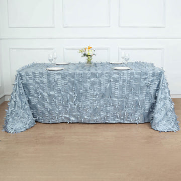 Elegant Dusty Blue 3D Leaf Petal Taffeta Fabric Seamless Rectangle Tablecloth 90"x156"