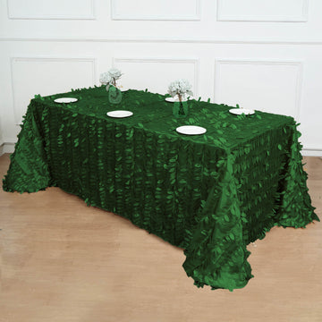 Green 3D Leaf Petal Taffeta Fabric Seamless Rectangle Tablecloth 90"x156"