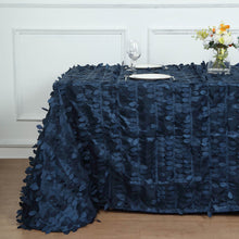 90x156inch Navy Blue 3D Leaf Petal Taffeta Fabric Rectangle Tablecloth