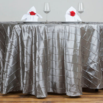 Elegant Silver Pintuck Round Seamless Tablecloth 120