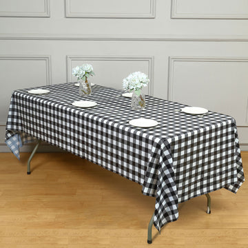 White Black Buffalo Plaid Waterproof Plastic Tablecloth - Add Elegance to Your Event Decor