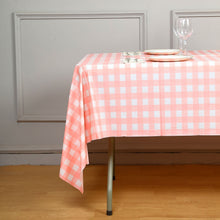 Checkered 54 Inch x 108 Inch Rectangle Tablecloth In White & Pink Buffalo Plaid Vinyl PVC Disposable Waterproof