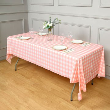 White Pink Buffalo Plaid Waterproof Plastic Tablecloth for Elegant Event Decor