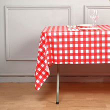 PVC Vinyl Disposable Waterproof Tablecloth In White & Red Buffalo Plaid Checkered 54 Inch x 108 Inch Rectangle