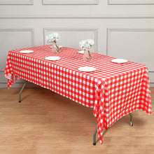 Rectangle 54 Inch x 108 Inch Vinyl PVC Tablecloth In White & Red Buffalo Plaid Checkered Disposable Waterproof