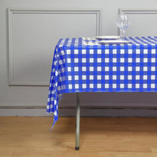 Checkered 54 Inch x 108 Inch Rectangle Tablecloth In White & Royal Blue Buffalo Plaid Vinyl PVC Disposable Waterproof