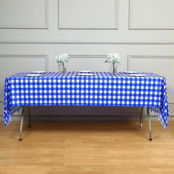 Durable and Stylish White Royal Blue Buffalo Plaid Tablecloth