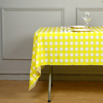 Protect Your Tables in Style with our White Yellow Buffalo Plaid Tablecloth