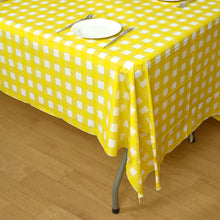 Checkered Rectangle 54 Inch x 108 Inch White & Yellow Buffalo Plaid Vinyl PVC Tablecloth Disposable Waterproof#whtbkgd