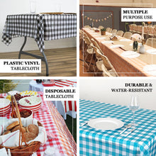54 Inch x 108 Inch Rectangle Vinyl PVC Tablecloth In White & Yellow Buffalo Plaid Checkered Disposable Waterproof 