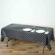 White & Black Polka Dots Waterproof Tablecloth 54 Inch x 108 Inch Rectangle 10 Mil Thick PVC Disposable