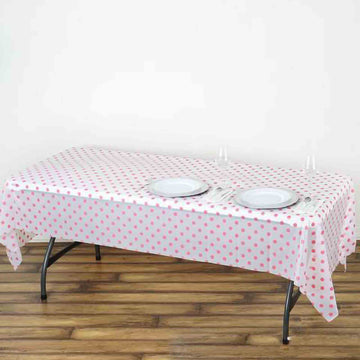 Cheerful White Pink Polka Dots Waterproof Plastic Tablecloth