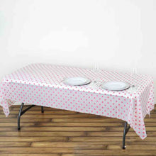 54 Inch x 108 Inch Rectangle 10 Mil Thick Polka Dots Waterproof Tablecloth In White & Pink PVC Disposable