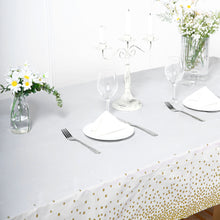 Rectangle White & Gold Dots Waterproof 54 Inch x 108 Inch 10 Mil Thick PVC Tablecloth