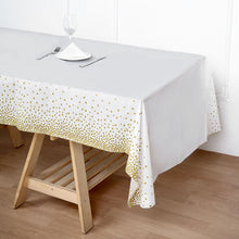 Rectangle Waterproof 54 Inch x 108 Inch White & Gold Dots 10 Mil Thick PVC Tablecloth