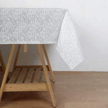 Embossed Lace Print on White 65 Inch Square Disposable Tablecloth