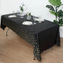 Black And Gold Rectangle Plastic Tablecloth Stars Sprinkled Waterproof 108 Inch