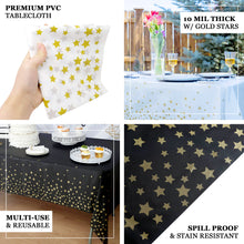 Waterproof Rectangle Plastic Tablecloth Stars Sprinkled Black And Gold 108 Inch