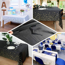 Disposable 54 Inch x 108 Inch White and Gold Star Sprinkled Plastic Waterproof Rectangle Tablecloth 