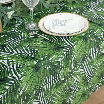 Elevate Your Event Decor with the Green Tropical Leaf Plastic Rectangle Tablecloth