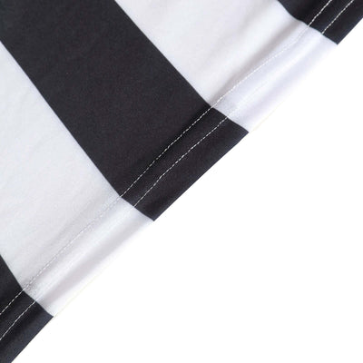 Black and white striped fabric corner detail shot.