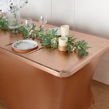 Create an Enchanting Atmosphere with the Metallic Blush Rectangular Stretch Spandex Table Cover 6ft