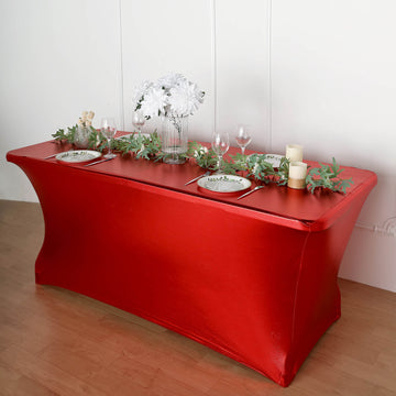 Add a Touch of Elegance with the Metallic Red Rectangular Stretch Spandex Table Cover 6ft