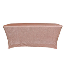 Rectangular Fitted Metallic Blush & Rose Gold Tinsel Shimmer Spandex Table Cover 6 Feet#whtbkgd