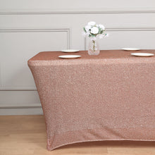 Metallic Rectangular Blush & Rose Gold Tinsel Shimmer Spandex Table Cover 6 Feet