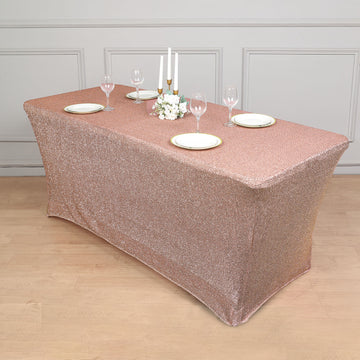 Create Unforgettable Memories with the Rose Gold Metallic Shimmer Tinsel Spandex Table Cover