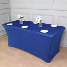 Royal Blue Metallic Tinsel Shimmer Spandex 6 Feet Rectangular Fitted Table Cover 