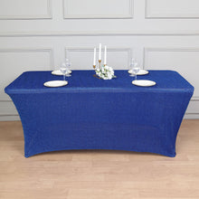 Metallic Tinsel Shimmer Spandex 6 Feet Rectangular Royal Blue Fitted Table Cover