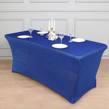 Create Unforgettable Memories with the Royal Blue Metallic Shimmer Tinsel Spandex Table Cover