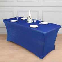 Rectangular 6 Feet Royal Blue Metallic Tinsel Shimmer Spandex Table Cover 