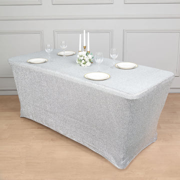 Create Unforgettable Memories with the Silver Metallic Shimmer Tinsel Spandex Table Cover