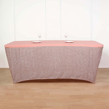 Add a Touch of Elegance with the Ruffled Metallic Rose Gold Spandex Table Cover