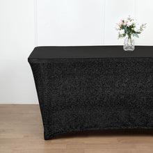 6 Feet Rectangular Fitted Table Cover In Black Metallic Tinsel Spandex