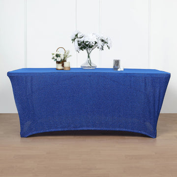Add a Touch of Elegance with the Ruffled Metallic Royal Blue Spandex Table Cover