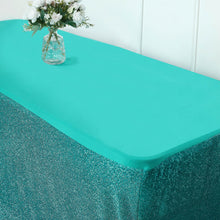 Turquoise Metallic Shimmer Spandex Fitted 6 Feet Tablecloth Rectangular With Plain Top