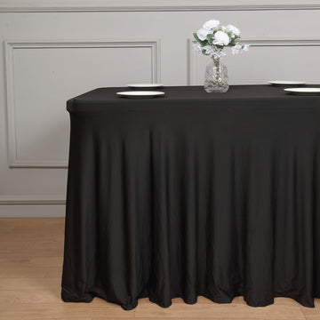 Enhance Your Event Decor with the Black Wavy Spandex Fitted Tablecloth Table Skirt