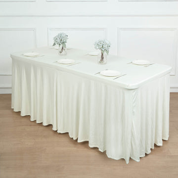 Invest in Quality and Style with the Ivory Wavy Spandex Fitted Rectangle Tablecloth