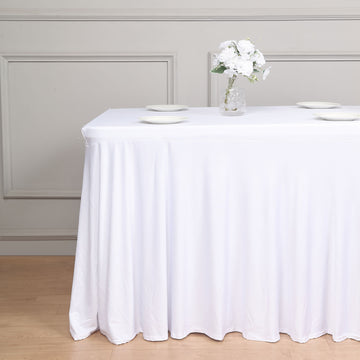 Add Elegance to Your Event with the White Wavy Spandex Tablecloth
