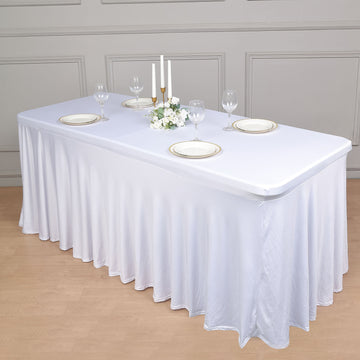 Create a Stunning Table Setting with the White Wavy Spandex Table Skirt