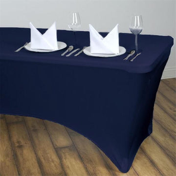 Elegant Navy Blue Rectangular Stretch Spandex Tablecloth 6ft