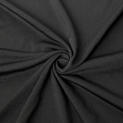 Black stretch fabric with a smooth texture, perfect for various sewing projects.