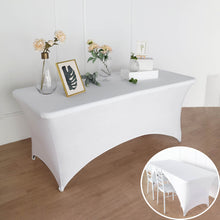White Stretch Spandex Table Cover Open Back 6 ft For Rectangular Table